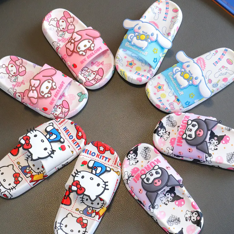 Thoải mái thoáng khí PVC Non-Slip dép màu hồng phòng tắm Dép Kawaii mùa hè bãi biển trẻ em kh KT Kitty dép