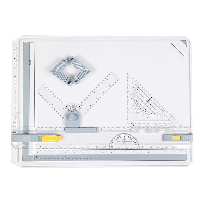 A3 Drawing Board Drafting Tools Set, Architectural Technical Graphic Sketch Set with Set Square, Clamps Protractor Sliding Ruler