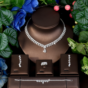 Sparkly <b>Crystal</b> Leaf Water Drop Zircon Necklace and Earring <b>Set</b> CZ Bridal Jewelry <b>Set</b> for Women Wedding Dress Accessories S-431 - Product Image 6