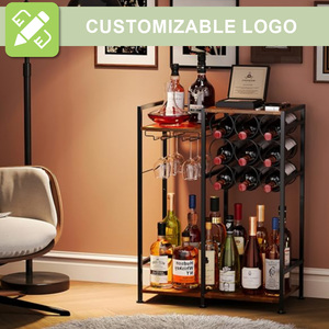 Giá để rượu gấp gọn hiện đại bằng kim loại, có ngăn đựng ly, dùng làm tủ bar trang trí phòng khách, nhà cửa - Product Image 5