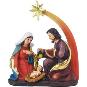 Noel dekorasyon için polydecoration doğuş seti dini süsler kutsal aile heykeli
