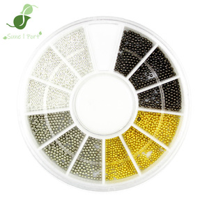 Nouveaux accessoires pour nail art SunelPort, petites billes en alliage de quatre couleurs (1 mm, or, argent, <span class=keywords><strong>gris</strong></span>, noir, blanc), <span class=keywords><strong>caviar</strong></span> DIY, 12 compartiments, motif dessin animé - Product Image 1