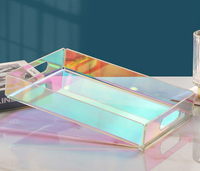 Plateau acrylique irisé morden arc-en-ciel, plateau d'empilage coloré brillant rectangle acrylique plexiglas plateau arc-en-ciel