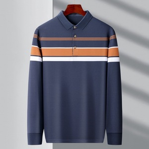 Smartyicadeau — Polo manches longues pour hommes, en coton uni, à rayures, Logo personnalisé imprimé, OEM, bleu - Product Image 2