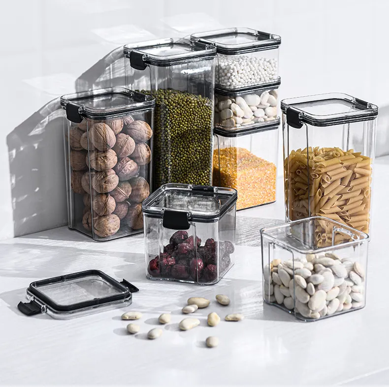 460-1800ml PET materialStorage Box Organizer Tin Kitchen Plastic Bin Box Rectangular Silicone Pantry Food Storage Container Set