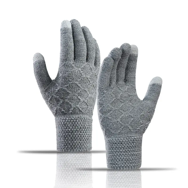 Large Warm Acrylic Thicken Knitted Touchscreen Woolen Adults Mittens Gloves For Driving Sports Riding