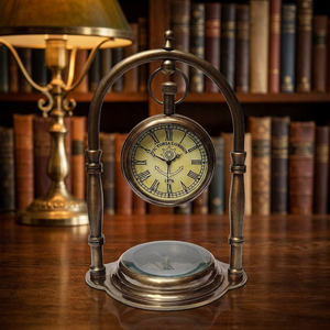 Handmade Antique Brass Table <b>Clock</b> and Base Compass Classic Desktop Accessory for Office and Study Room - Product Image 3