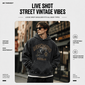 Sweat à capuche rétro délavé pour homme, en coton épais, imprimé, coupe ample, style streetwear, idéal pour l'hiver - Product Image 5