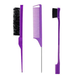 Factory Price Hair Styling Comb Set Salon Teasing Hair Brush Rat Tail Comb Edge Brush 3piece-set