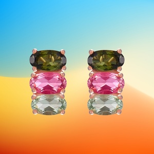 Boucles d'oreilles tendance en argent sterling 925 plaqué or rose avec tourmaline ovale trois couleurs UM Jewelry pour femme, idéales pour un anniversaire - Product Image 3