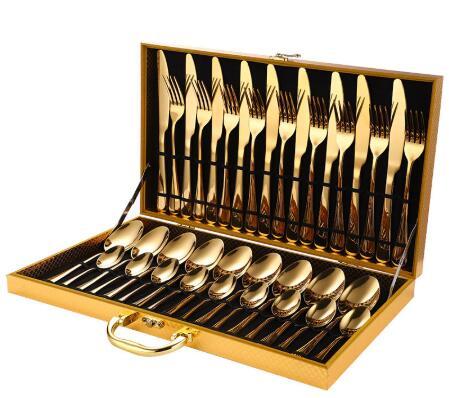 Modern Titanium PVD Gold Plated Flatware 12/16/24/36 Pcs Fork Spoon Knife Cutlery Set with Wooden Case · image 1