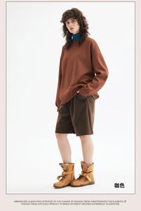 Unisex Crew Neck Pullover Sweatshirt Solid Color Oversized Fit Casual Autumn Wear Knitted Cotton Regular Sleeve - Product Image 6