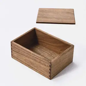 Wood Stash Box with lid Dark Brown - Wooden Boxes for Home Office Storage