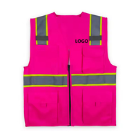 Gilet de sécurité réfléchissant fluorescent rouge haute visibilité avec poches personnalisées, fermetures éclair, logo ajustable