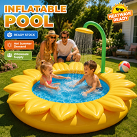 Maßgefertigter Sonnenblumenförmiger Aufblasbarer Swimmingpool mit Eingebautem Duschkopf Kinder-Wasserspielbecken Geeignet für Familien-Garten
