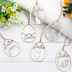 Cá nhân hoá gỗ tự nhiên phục sinh DIY Craft Thẻ Mặt dây chuyền trứng Bunny hình treo đồ trang trí - Product Image 2