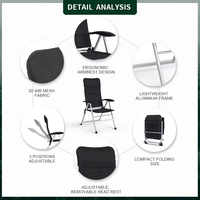 Fauteuil de camping et de pêche pliant de luxe Oxford à 7 positions, inclinable, portable, 200 kg, pour jardin, dossier haut, en aluminium, pour la détente