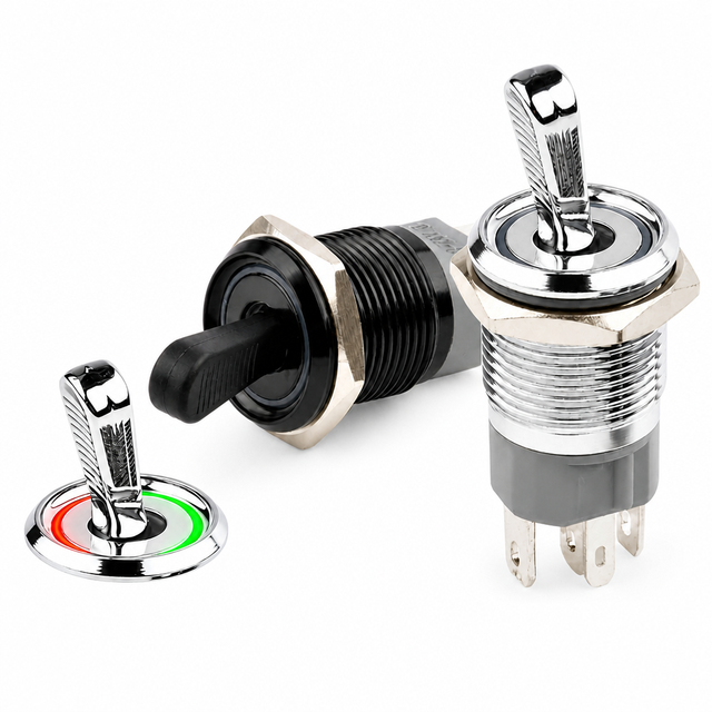 Metal Push-Button Rocker-Type Self-Locking Toggle Switch 16mm High Current 10A Illuminated 2-Position/3-Position IP65/IP67 Rated