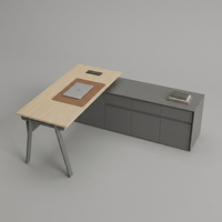 Bureau de direction contemporain avec meuble à tiroirs fixe, poste de travail de gestionnaire avec rangement pour bureau professionnel