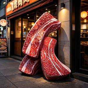Scultura in Fibra <span class=keywords><strong>di</strong></span> Vetro a Forma <span class=keywords><strong>di</strong></span> Costata <span class=keywords><strong>di</strong></span> Manzo Marmorizzata, Modello Ornamentale a Grandezza Naturale per Esterni - Product Image 3