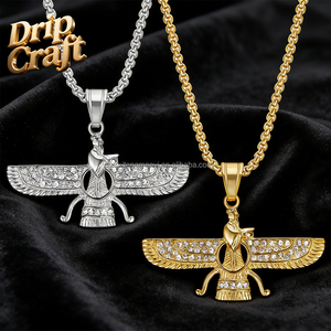 Pendentif Hip Hop en acier inoxydable 306L plaqué or avec zirconium, collier pendentif zoroastrien persan, unisexe - Product Image 1