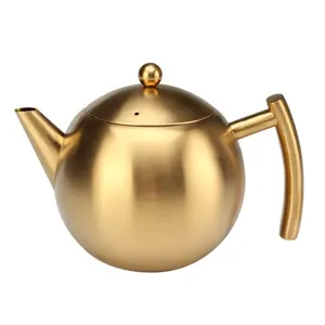 Stainless Steel Tea Pot , Infusion Tea Pot with Infuser Basket for Office or Restaurant Brewing Tea, Gold