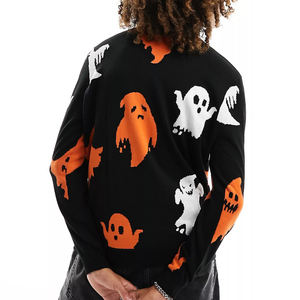 Pull à col rond avec LOGO personnalisé pour hommes Pull en tricot à motif jacquard pour Halloween Hiver Pull en coton à manches longues pour hommes - Product Image 1