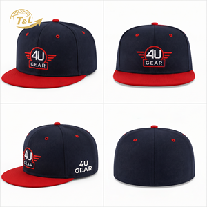 4UGEAR Embroidered 6-Panel Adjustable <b>Snapback</b> <b>Cap</b> 100% Cotton Navy Red Brim Street Style Unisex Adult Casual 4u Hat - Product Image 6