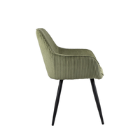 Chaises de cuisine modernes Chaises d'accoudoir rembourrées en tissu velours côtelé vert pour la cuisine Salle à manger