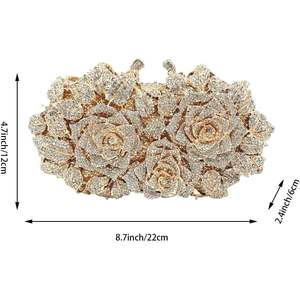 Sac de soirée de luxe pour femme avec strass floraux 3D, chaîne dorée et cristaux roses étincelants, idéal pour les sorties nocturnes - Product Image 2