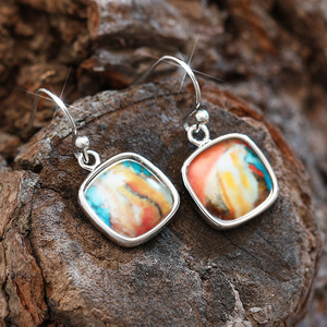 Orecchini pendenti geometrici colorati per donna, orecchini pendenti quadrati artistici vintage, accessori eleganti per gioielli alla moda - Product Image 1