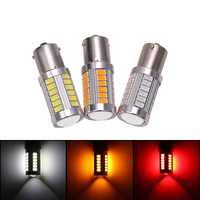 2x Bombillas LED S25 PY21W P21W 1156 Ba15s 1157 Bay15d para Coche 12V, Lámpara de Señal de Giro, Freno, Reversa y Estacionamiento, 33SMD, Amarillo y Blanco