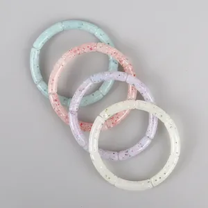 Boho Phong Cách Thời Trang Đồ Trang Sức Mịn Bangle Mỏng 8Mm Acrylic Vòng Đeo Tay Đầy Màu Sắc Vàng Bột Thạch Đáng Yêu 5 Pcs / FS Đính Cườm Vòng Đeo Tay