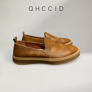 Mocasines Retro de Cuero Genuino Marrón para Hombre, Estilo Slip-On, Transpirables, de Piel Vacuna Suave, Tacón Bajo, Zapatos Casuales de Primavera/Verano - Product Image 4