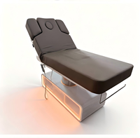 Table de massage électrique moderne et confortable en cuir à 3 moteurs pour salon de beauté, lit de spa facial et de cils réglable avec éclairage