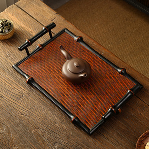 Bandeja de Té de Bambú Estilo Chino, Rectangular, para Preparación de Té Seco, Mesa de Servicio, Almacenamiento Multifuncional, Acabado Lacado - Product Image 2
