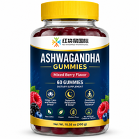 Gummies d'Ashwagandha Personnalisées OEM ODM Marque Privée, 60 Unités, Saveur Baies Mixtes, Véganes, Sans Gluten, Formule Personnalisée, Contrat