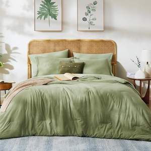 Ensemble de couette Queen toutes saisons, <span class=keywords><strong>vert</strong></span> sauge doux, polyester tissé 200TC, literie comprenant <span class=keywords><strong>drap</strong></span>-<span class=keywords><strong>housse</strong></span>, <span class=keywords><strong>drap</strong></span> plat et 2 taies d'oreiller - Product Image 4