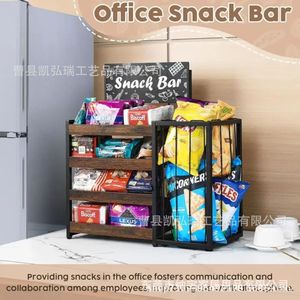 Cross-border <b>desktop</b> wooden snack storage rack, multi-layer iron and wood combination <b>shelf</b>, home leisure wooden snack rack - Product Image 3