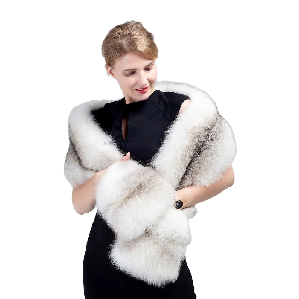 MWFur moda pelliccia di volpe stola avvolgere con tasche scialle di pelliccia invernale per signora