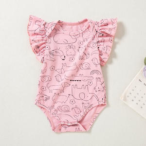 <span class=keywords><strong>Body</strong></span> de Verano para Bebés Unisex al por Mayor, Manga Corta, Estampado de Lunares/Animales, Manga con Volantes, Tela Suave de Algodón, Mono, ODM - Product Image 2