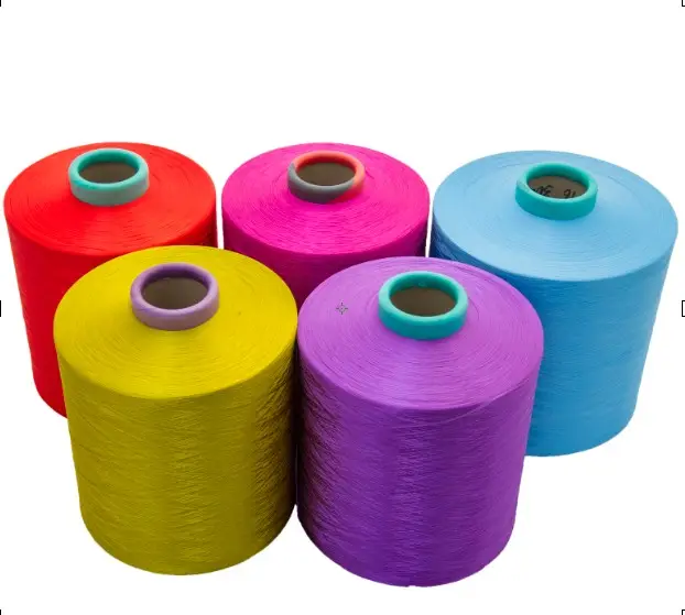 Polyester Yarn Supplier Colored 100% Polyester Dope Dyed Textured Dty Yarn 150/148 Stock Lot