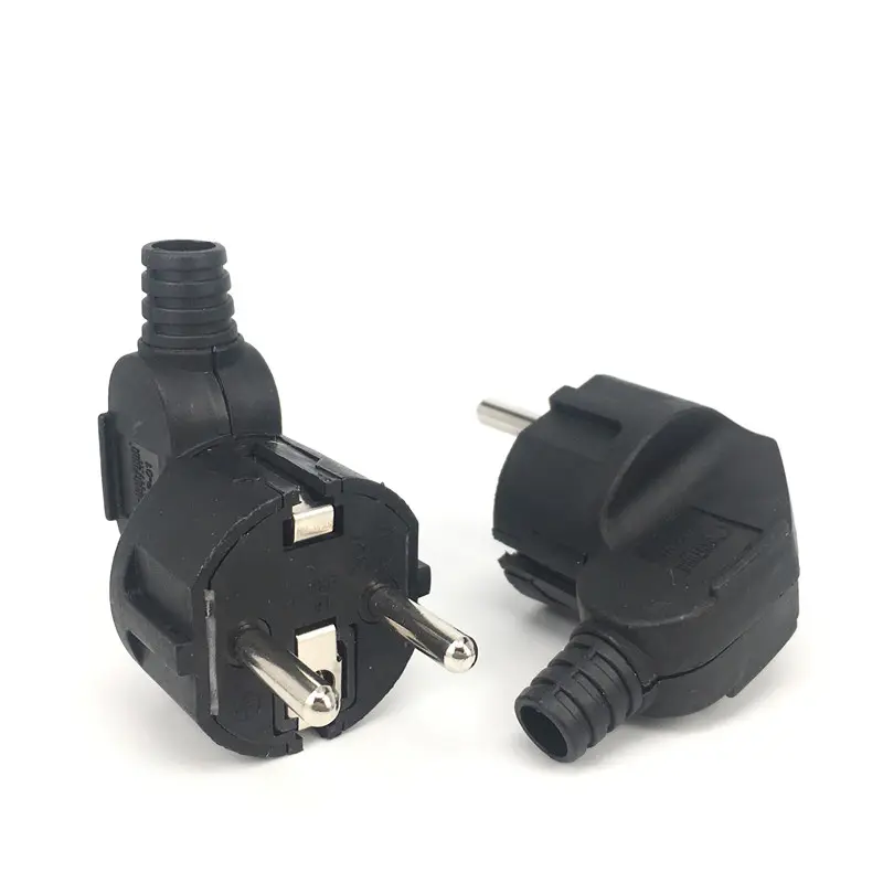 EU schuko connector plug 16A angle 90 dergee male round 2 pins wiring extension cord plug adapter