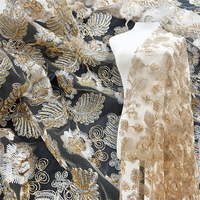 Nouvelle arrivée, tissu en dentelle beige à motif floral brodé, tulle à paillettes pour robe de mariée, robe de soirée et vêtements de mode
