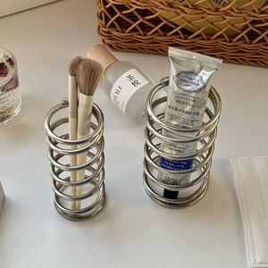 304 Stainless Steel Spring Toothbrush Holder Hollow Design No Drill Bathroom Storage Toothpaste Holder Washbasin - Product Image 1
