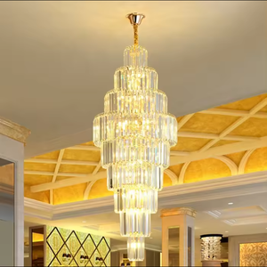 Luz colgante de escalera al por mayor diseño nórdico Luz de araña de cristal moderna dorada de escalera - Product Image 1