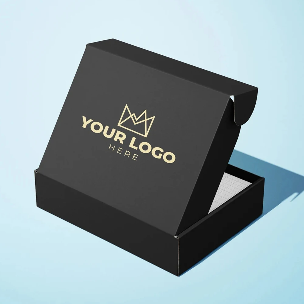 Boîte d'expédition d'enveloppe d'emballage de papier de carton ondulé noir mat imprimé avec le logo adapté aux besoins du client pour des petites entreprises