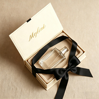Boîte cadeau de luxe en forme de livre pour emballage de parfum, logo personnalisé, boîte en papier élégante haut de gamme avec plateau intérieur, ruban en papier et plastique