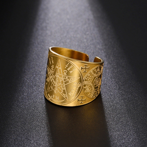 Anello Amuleto Tetragrammaton Pentagramma Pentacolo, Gioiello Wiccan in Acciaio Inox con il Nome di Dio della Potenza Antica di Salomone - Product Image 1