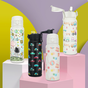 Bouteille d'eau en acier inoxydable SilverJet 550 ml, design cartoon avec poignée, isolation thermique pour la salle de sport et l'extérieur - Product Image 1